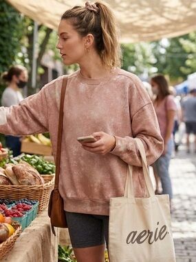 OFFLINE by Aerie Bleached Wash Oversized Sweatshirt - Rose - Medium